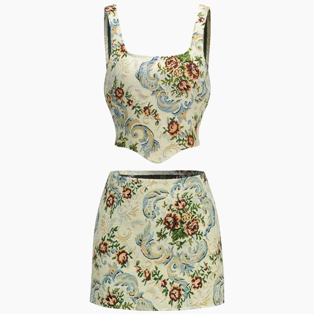 “Vintage” Floral Two Piece Skirt Set